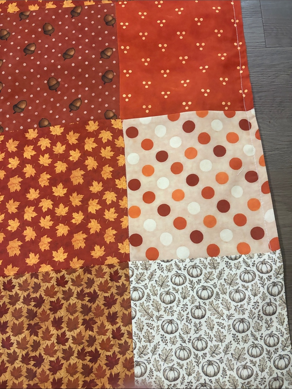 Fall Patchwork Table Runner in Orange and Cream handmade new 20x40 - Picture 3 of 6
